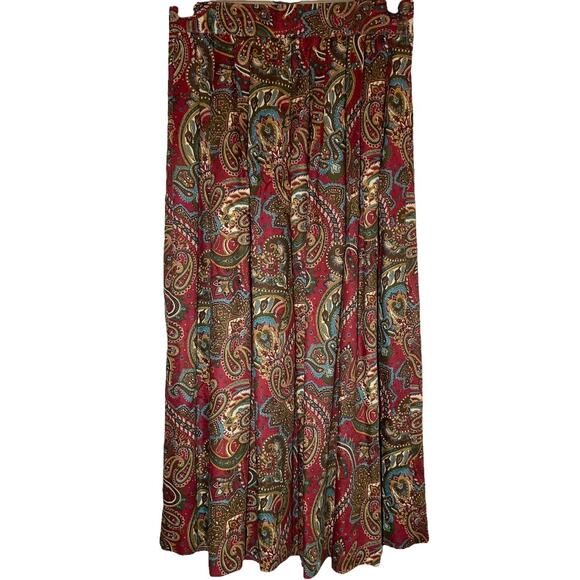 Vintage Orvis Maxi Skirt Pleated USA Whimsigoth Paisley Elastic Waist Red 10 28" - Picture 1 of 4